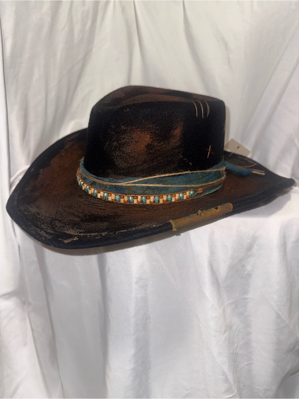 Western Rustic Fedora Hat - Black and Brown - Picture 4 of 8